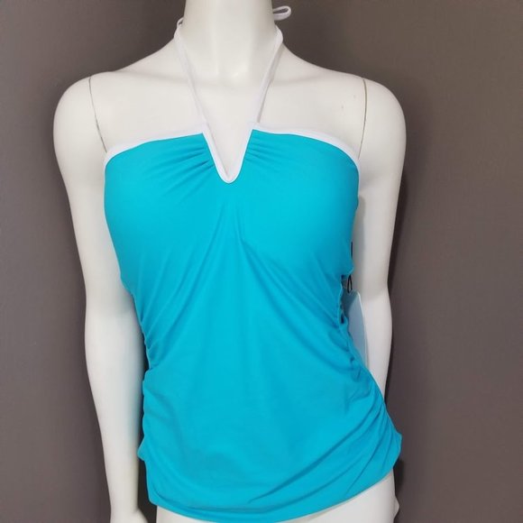 Calvin Klein V-Wire Bandeau Halter Tankini Top Tropical Waters - Picture 2 of 9